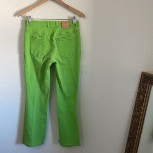 Escada Key Lime Green Denim Jeans Pants High Waisted Straight Leg Designer